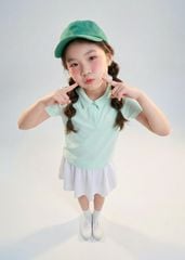 Set Polo Ngắn Tay & Chân Váy Bé Gái Siêu Nhẹ Ultra Light Xanh Phối Trắng Kem