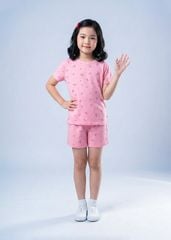 Bộ Thun Ngắn Tay Form Rộng Bé Gái Hồng Hoạ Tiết Hoa Liti