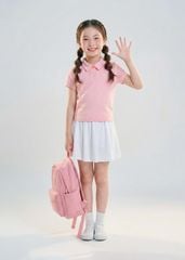 Set Polo Ngắn Tay & Chân Váy Bé Gái Siêu Nhẹ Ultra Light Hồng Phối Trắng Kem