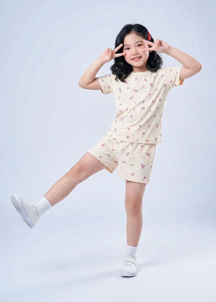 Bộ Thun Ngắn Tay Form Rộng Bé Gái Be Hoạ Tiết Hoa Liti