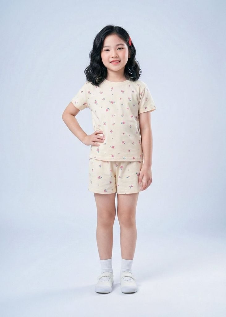 Bộ Thun Ngắn Tay Form Rộng Bé Gái Be Hoạ Tiết Hoa Liti