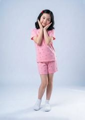 Bộ Thun Ngắn Tay Form Rộng Bé Gái Hồng Hoạ Tiết Hoa Liti