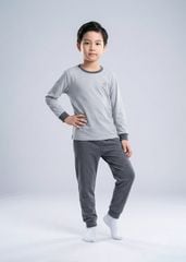 Bộ Thun Dài Tay Bé Trai Xám Melange Phối