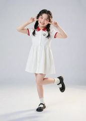 Đầm Polo Ngắn Tay Bé Gái Trắng Thêu Candy Cane