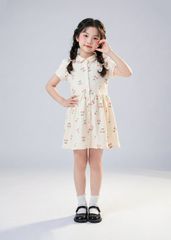 Đầm Polo Ngắn Tay Bé Gái Kem Hoạ Tiết Cherry
