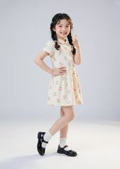 Đầm Polo Ngắn Tay Bé Gái Kem Hoạ Tiết Cherry
