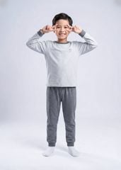 Bộ Thun Dài Tay Bé Trai Xám Melange Phối