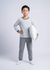 Bộ Thun Dài Tay Bé Trai Xám Melange Phối