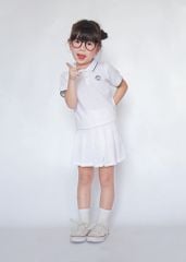 Set Polo Ngắn Tay & Chân Váy Xếp Ly Bé Gái Trắng Viền Xanh