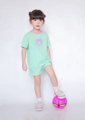 Bộ Thun Ngắn Tay Form Rộng Bé Gái Xanh Lá Cá Voi