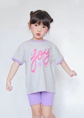 Set Thun Form Rộng Phối Quần Biker Bé Gái Xám Joy Phối Tím