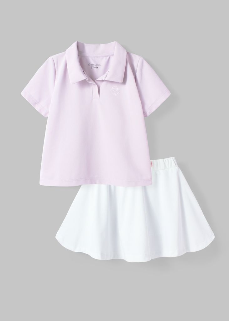 Set Polo Ngắn Tay & Chân Váy Bé Gái Siêu Nhẹ Ultra Light Tím Phối Trắng Kem