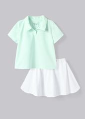 Set Polo Ngắn Tay & Chân Váy Bé Gái Siêu Nhẹ Ultra Light Xanh Phối Trắng Kem