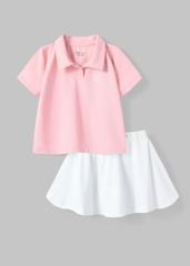 Set Polo Ngắn Tay & Chân Váy Bé Gái Siêu Nhẹ Ultra Light Hồng Phối Trắng Kem
