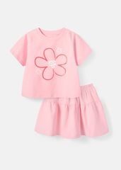 Set Áo Thun & Chân Váy Bé Gái 210gsm Hồng Hoa Xinh Kim Tuyến
