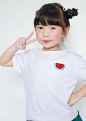 Áo Thun Ngắn Tay Bé Gái Trắng Thêu Xù Dưa Hấu