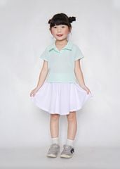 Set Polo Ngắn Tay & Chân Váy Bé Gái Siêu Nhẹ Ultra Light Xanh Phối Trắng Kem