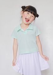 Set Polo Ngắn Tay & Chân Váy Bé Gái Siêu Nhẹ Ultra Light Xanh Phối Trắng Kem