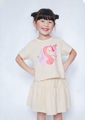 Set Áo Thun & Chân Váy Bé Gái 210gsm Kem Unicorn Kim Tuyến