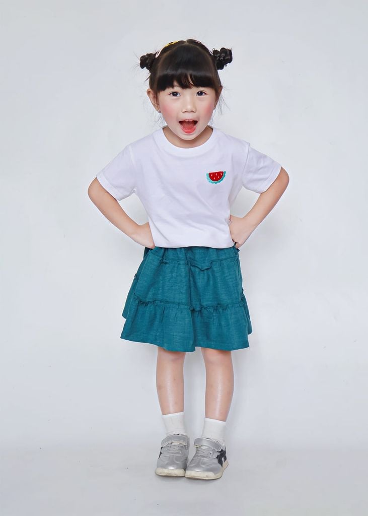 Áo Thun Ngắn Tay Bé Gái Trắng Thêu Xù Dưa Hấu