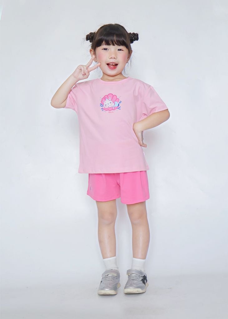 Bộ Thun Ngắn Tay Form Rộng Bé Gái Hồng Cute Mermaid