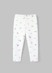 Quần Legging Bé Gái Thun Gân Trắng Kem Họa Tiết Hoa Nhỏ