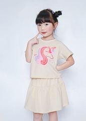 Set Áo Thun & Chân Váy Bé Gái 210gsm Kem Unicorn Kim Tuyến