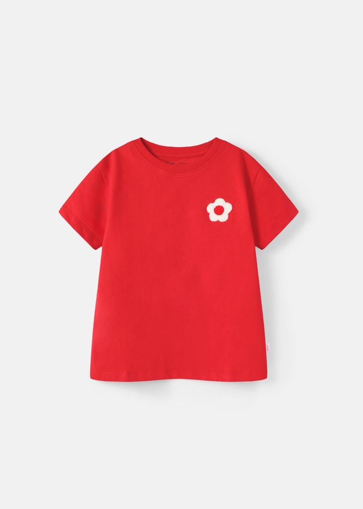 Áo Thun Ngắn Tay Bé Gái Đỏ Thêu Xù Hoa Xinh