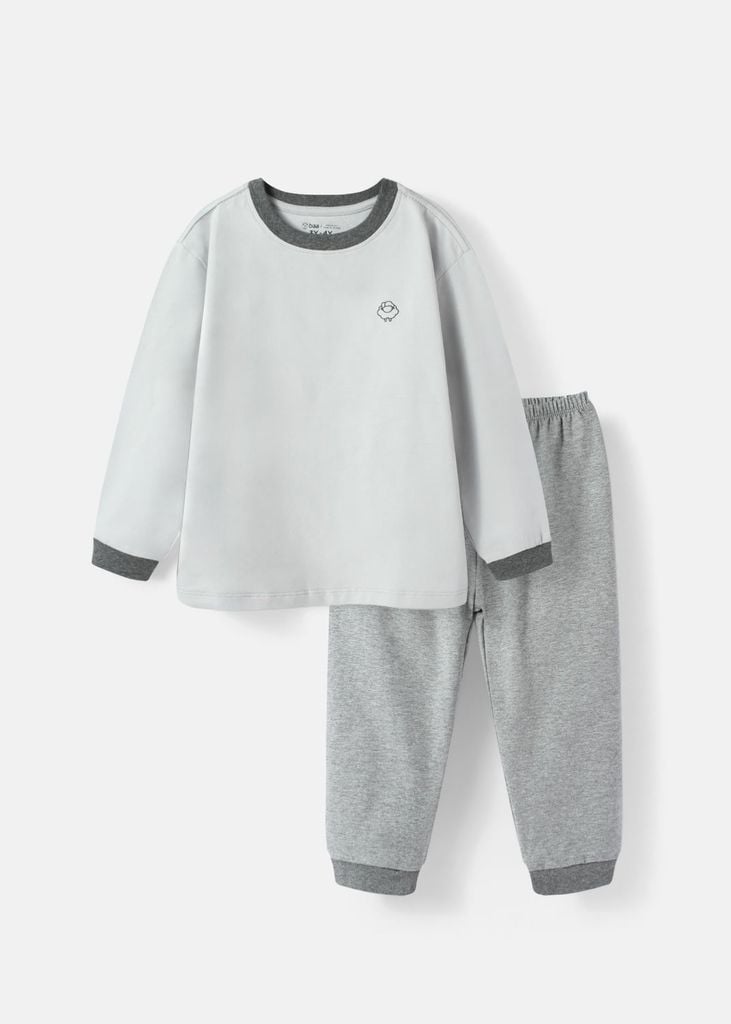 Bộ Thun Dài Tay Bé Trai Xám Melange Phối