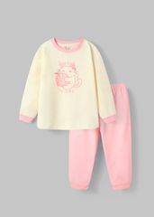 Bộ Thun Dài Tay Bé Gái Kem Sweet Cat Phối Hồng