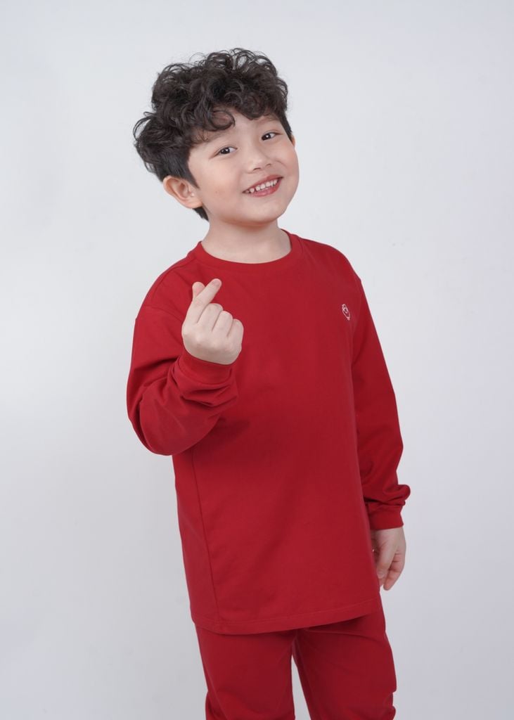 Bộ Thun Dài Tay Bé Trai Đỏ Burgundy