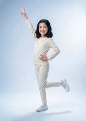 Bộ Thun Dài Tay Bé Gái Gân Trắng Kem Hoạ Tiết Hoa