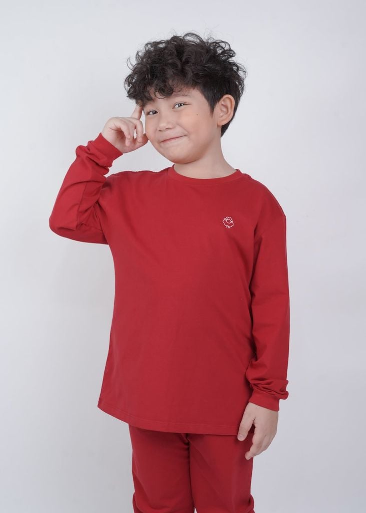 Bộ Thun Dài Tay Bé Trai Đỏ Burgundy