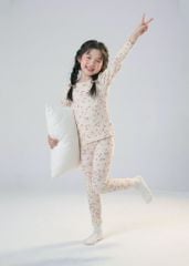 Bộ Thun Dài Tay Bé Gái Gân Trắng Kem Hoạ Tiết Hoa Liti