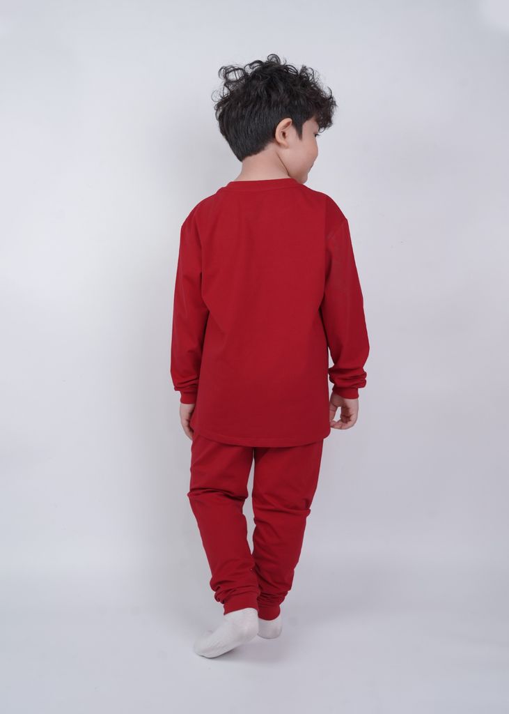 Bộ Thun Dài Tay Bé Trai Đỏ Burgundy