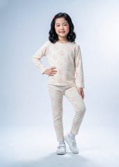 Bộ Thun Dài Tay Bé Gái Gân Trắng Kem Hoạ Tiết Hoa