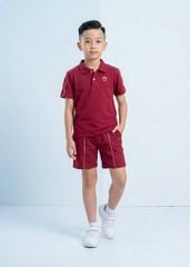 Set Polo Ngắn Tay Bé Trai Đỏ Burgundy Viền Be