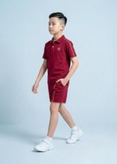 Set Polo Ngắn Tay Bé Trai Đỏ Burgundy Viền Be