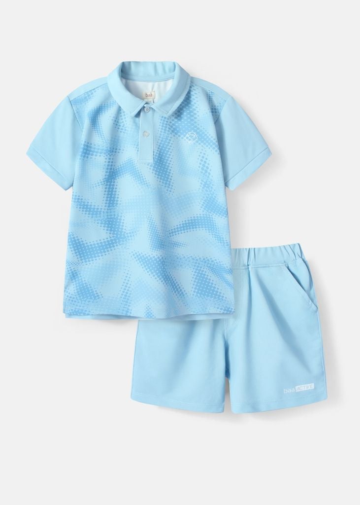 Set Polo Bé Trai Siêu Nhẹ Ultra Light Xanh Nhạt Hoạ Tiết Halftone