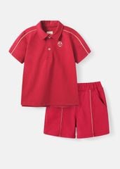 Set Polo Ngắn Tay Bé Trai Đỏ Burgundy Viền Be