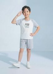 Bộ Thun Tay Raglan Bé Trai Trắng Kem Phối Xám Never Stop