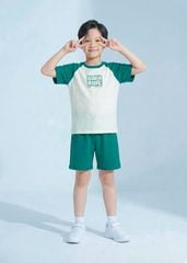 Bộ Thun Tay Raglan Bé Trai Kem Phối Xanh Born To Ride