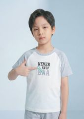 Bộ Thun Tay Raglan Bé Trai Trắng Kem Phối Xám Never Stop
