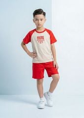 Bộ Thun Tay Raglan Bé Trai Be Phối Đỏ Racing Champion