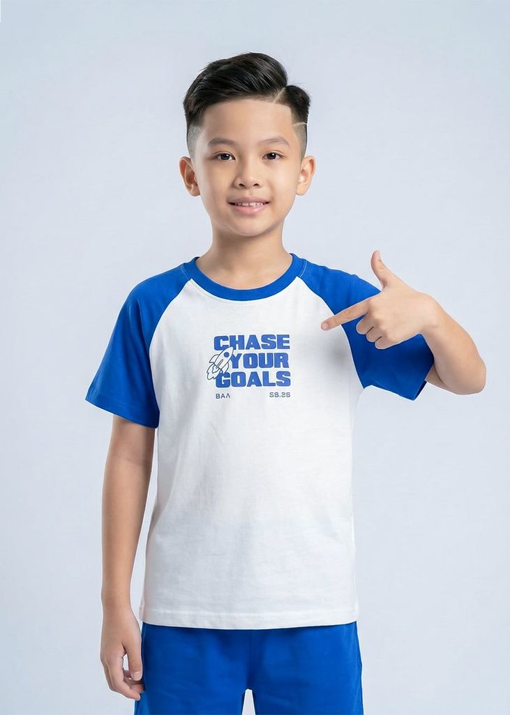 Bộ Thun Tay Raglan Bé Trai Xám Phối Xanh Chase Your Goals