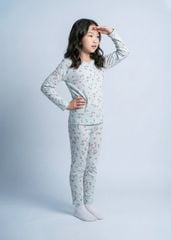 Bộ Thun Dài Tay Bé Gái Gân Xanh Nhạt Hoạ Tiết Hoa Liti