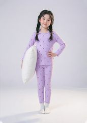 Bộ Thun Dài Tay Bé Gái Gân Tím Hoạ Tiết Hoa Tulip