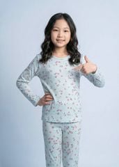 Bộ Thun Dài Tay Bé Gái Gân Xanh Nhạt Hoạ Tiết Hoa Liti