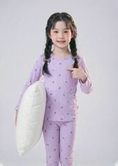 Bộ Thun Dài Tay Bé Gái Gân Tím Hoạ Tiết Hoa Tulip