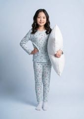 Bộ Thun Dài Tay Bé Gái Gân Xanh Nhạt Hoạ Tiết Hoa Liti